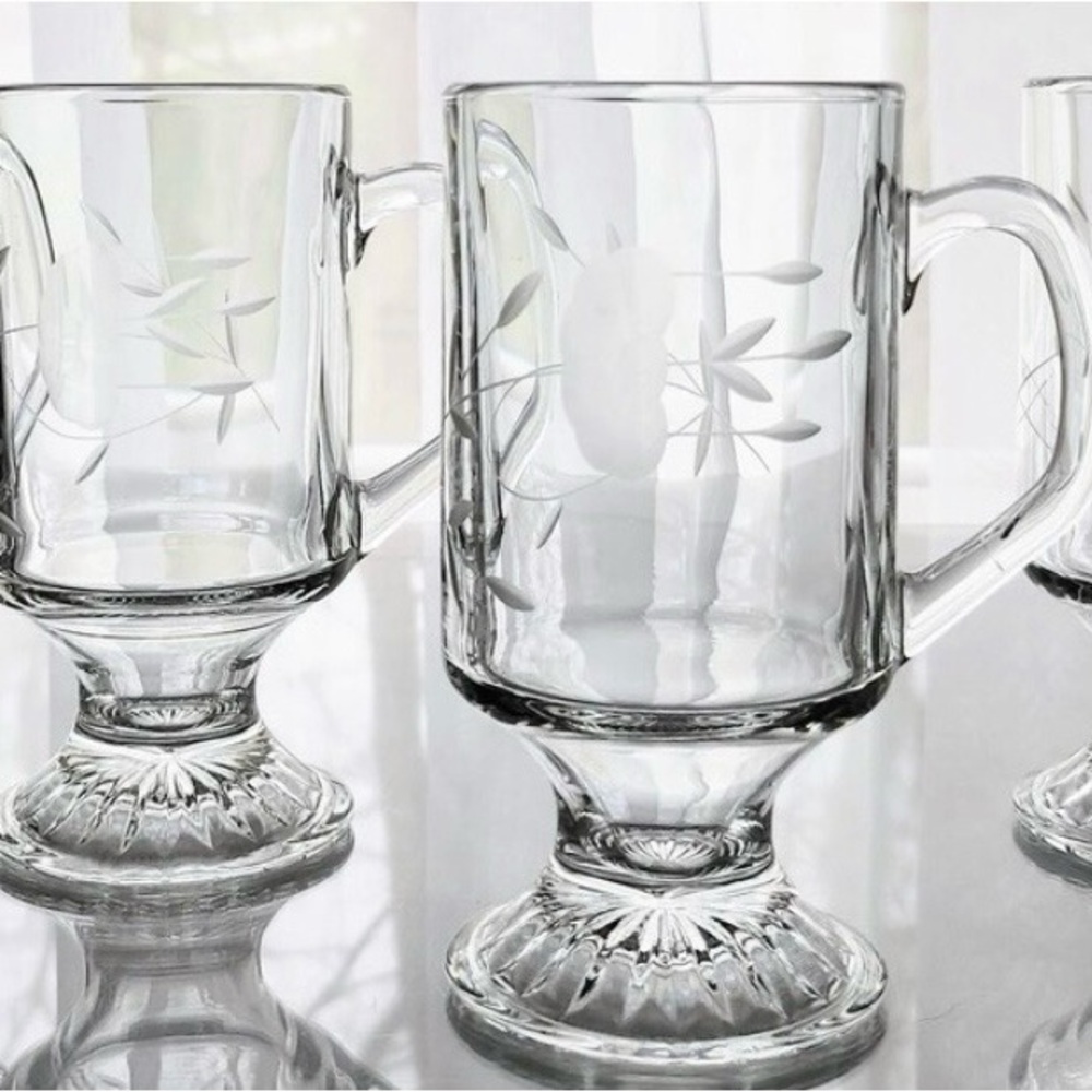 (4) Princess House Elegant Clear Glass Mugs Set